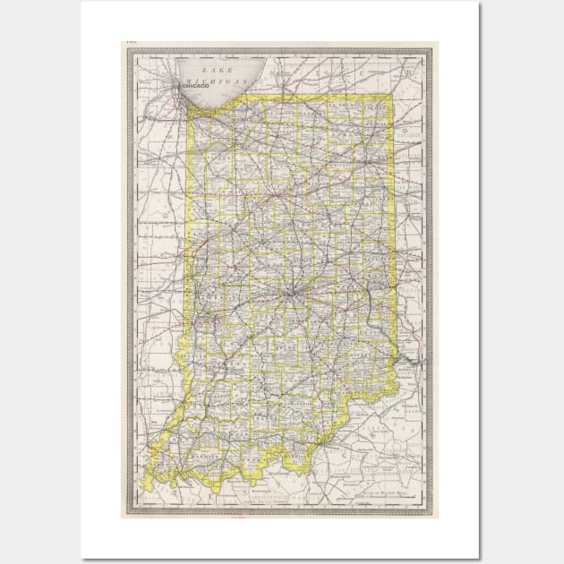 Vintage Map of Indiana (1889) Wall Art by Bravuramedia